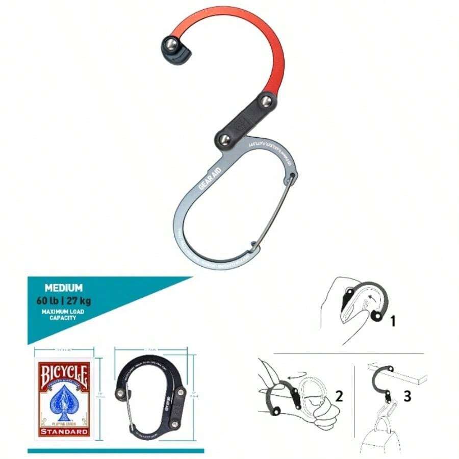 HEROCLIP Mosquetn con Clip y Gancho Mediano para Camping Mochila Maletas y Organizacin de Cochera Negro Durable y Prctico - Naranja + M + 1 paquete - Ver 1