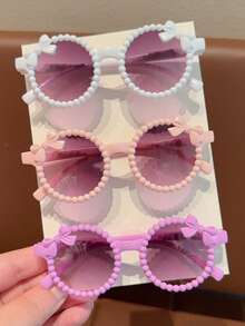 2/3/4/6件装 2025新款女童可爱珍珠蝴蝶结儿童时尚眼镜，仅卡片展示，不含运费 - 彩色 - 查看 9