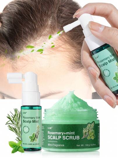 2pcs/Set Scalp Care Set Rosemary Scalp Spray And Scalp Scrub, Rosemary Scalp Exfoliator Scrub Shampoo, 2-In-1 Scalp Treatment With Mint Oil For Strengthen Weak And Brittle Hair
