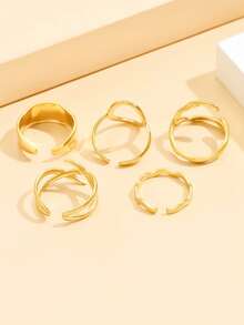 5pcs/Set Bohemian Asymmetrical Open Ring Set, Stainless Steel Adjustable Luxury Metallic Feel Rings, 18k Gold Plated Non-Fading Jewelry For Women, Party Wear - Silver - View 8