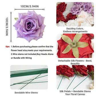 Flower Realm 12PCS Real Touch Silk Artificial Poinsettia Flower Heads, Christmas Style Red & Gold Color, Glitter Petals Design, DIY Holiday Wreath & Gift Decoration, Winter Home Decor / Christmas Craft Supplies