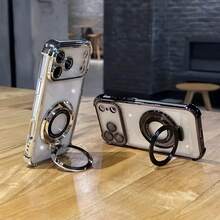 Luxurious 360 ° Circular Bracket Phone Case, Suitable For IPhone 17/16/15/14/13/12/11/Pro Max/Air/Plus/Pro, With Airbag Anti Drop Lens Protection Function, 4-Corner Thick Anti Drop And Lens Protection Film Protection, Wear-Resistant And Durable, With Fixed Bracket For Easy Viewing, Supports Magnetic Charging, Fashionable Phone Case, Reinforced Edge, High-End Finish, Soft Shell Protective Cover - 黑色 - 查看 5