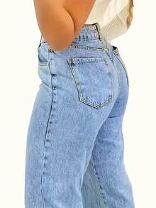 Women's Denim Jeans - Wide-Leg Loose Fit Mid-Rise Boyfriend Jeans, Y2K Style Denim Pants - Rửa nhẹ - Xem 5