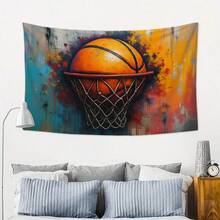 1pc Wall Tapestry Basketball Art, Ideal For Adding A Sporty Vibe To Game Rooms, Bedrooms Or Sports - Themed Spaces, Suits Basketball Fans, Home Decoration Materials, Wall Decor For Bars, Restaurants, Room - 彩色 - 查看 2