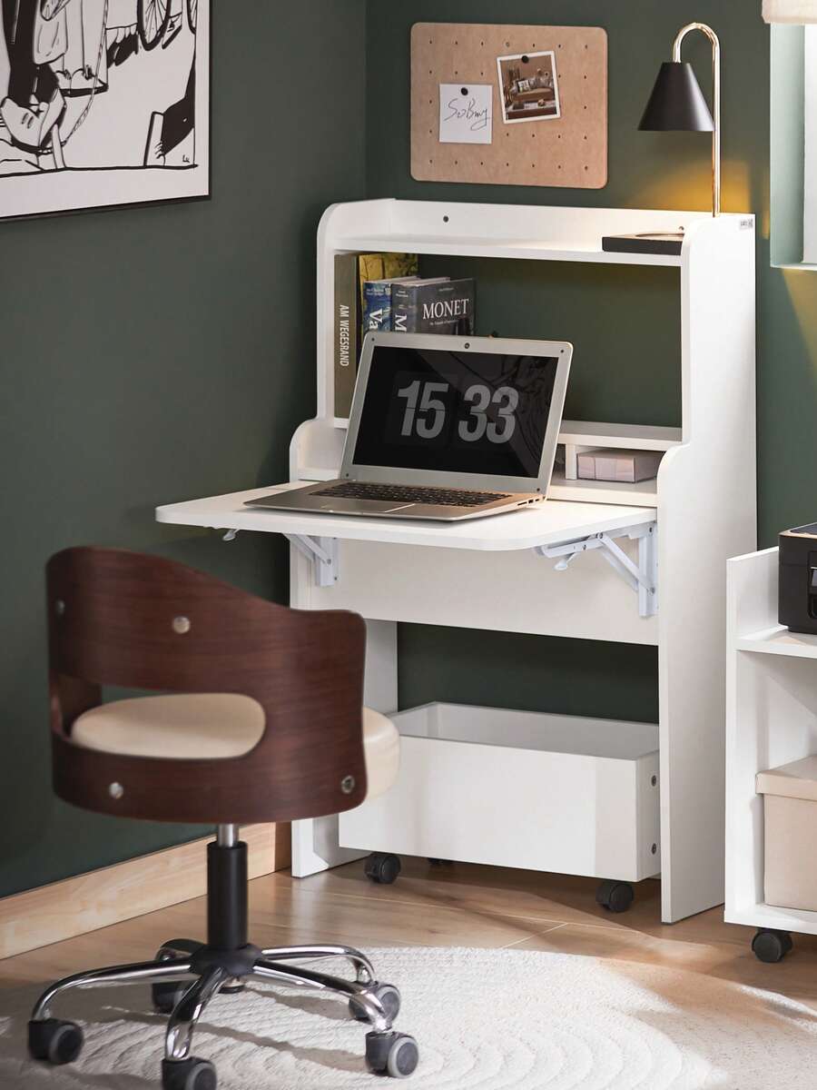 SoBuy Children Folding Table Desk Children Desk With Mobile Storage Chest White W64 X D62 X H98cm FWT105-W - White - View 1