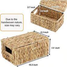 Small Wicker Basket With Lid, Natural Hyacinth Storage Baskets Organizing, Rectangular Woven Basket Storage, Decorative Boxes Bins With Lids And Built - In Handles 10.2x 6.3x 3.9 - 10.2 英寸 x 6.3 英寸 x 3.9 英寸 - 查看 4