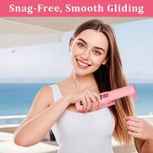 2 In 1 Cordless Curling Iron - Hair Straightener With Comb, Clip, Bag. Hot Tools Curling Iron, Portable Flat Iron, Travel-Friendly Hair Styling Kit, Gifts For Women (Pink) - 粉色 - 查看 7