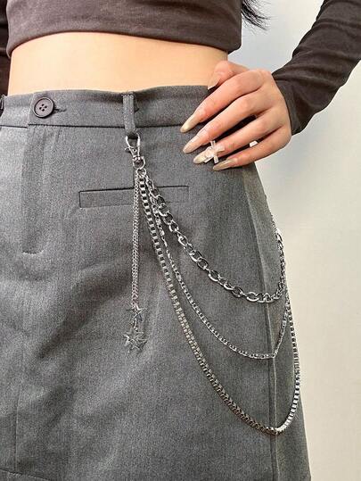 1pc Punk Rock Pentagram Pendant Waist Chain, Multi-Layer Metal Chain Fashion Unisex Pant Chain, Suitable For Daily Wear