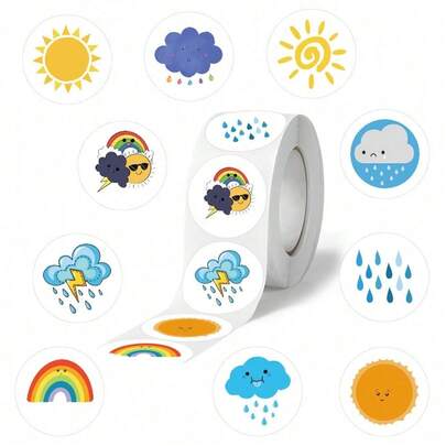 500pcs/Roll Weather Decorative 1 Inch Adhesive Tape Suitable For Diary Notebook Envelope And Office Supplies Reward Handbook Birthday Party Stickers