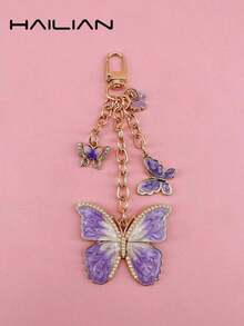 HAILIAN A Metal Chain Bag Pendant Made Of Alloy Material About Butterfly, Gradient Butterfly, Pearl Butterfly, Butterfly Inlaid With Diamonds, It Can Be Used As A Bag Pendant, Car Key Chain, Birthday Holiday Gift - 粉色 - 查看 3