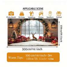 1 خلفية صور عيد الميلاد تتميز بوجود الأيائل والنوافذ المغطاة بالثلج وجدار من الطوب والأضواء الوامضة - مشهد عالم شتوي مذهل مع أكاليل وسلاسل زهور، مثالي لعرض شجرة عيد الميلاد والصور العائلية وديكور الحفلات الداخلية/العطلات. متوفر بأحجام متعددة. - متعدد الألوان - مشاهدة 13