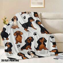 Super Soft Cute Dachshund Prints Flannel Printed 3D Blanket, As Birthday Gifts, Family, Wedding, Souvenir Blankets, Polyester Blankets Suitable For All Seasons, Washable, Machine Washable, Lightweight, Breathable, Comfortable, Warm, Unique, 280gsm For Him, Her Personalized Ideal Gifts For Her, Him, Family, Boyfriend, Girlfriend, Father, Family, Mother, Lover, Daughter, Son, Grandfather, Grandmother, Friend, Classmate, Pet.   Perfect Nap, Camping, Travel, Home, Daily Life, Office Decoration, Birthday, Anniversary, Valentine's Day, Thanksgiving, Christmas, Halloween, Mother's Day, Father's Day, Wedding, New Year Gifts ,Sofa,Bed,Car,Bedroom,Living Room,Office,  Outdoor Camping, Beach,Wall Decoration - 多色18 - 查看 4