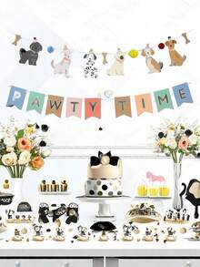 23pcs Dog Themed Print Birthday Party Decorations, Including Pennant Flags, Letter Banners, Colorful Flags For Party Atmosphere And Props - Multicolor - View 7