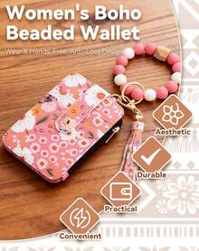 Women's Boho Beaded Wallet, Boho Style Beaded Tassel Keychain Wallet, Beaded Wallets For Women, Bracelet Wallets - màu đen - Xem 6