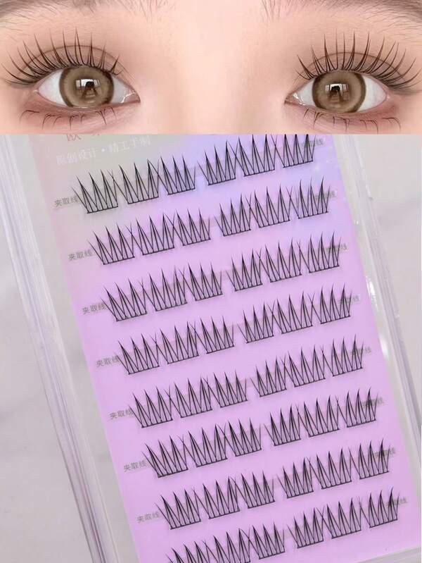 Set de 48 pestañas postizas de estilo de dibujos animados natural inspiradas en ídolos, realistas y cómodas para uso diario, fácil aplicación para principiantes