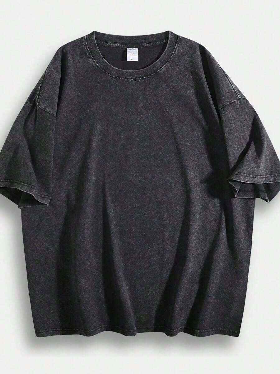 230g Camisa lavada vintage gruesa y oversize, estilo callejero, punk, Harajuku, shorts de algodón casual DG004 - Negro - Ver 1
