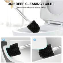 Toilet Brush And Holder 2 Pack, Self Closing Lid Toilet Bowl Brushes Holder And Extra Long Handle Ventilated Toilet Brush Set For Bathroom Cleaning, Nylon Bristles, White & Grey - 白色和灰色 - 查看 6