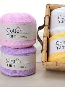 2pcs/Set 100% Cotton Yarn, 200g Total, Vibrant Colors, Lightweight Suitable For Knitting & Crochet Crafts, Ideal Starter Kit, 1pc 100g - Multicolor - View 5