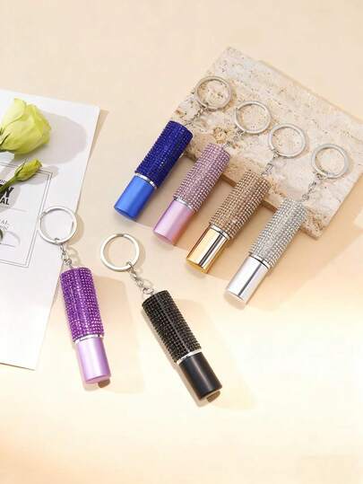 1 pieza/2 piezas/3 piezas Botella de spray de perfume recargable y reutilizable de 5ml con rhinestones/lisa, llavero colgante, botella vacía portátil