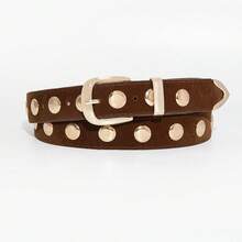 1 pieza Cinturón de mujer con hebilla de remache redonda de estilo punk dorado/plateado Y2K, accesorio versátil para uso diario, verano, escuela, otoño, Halloween - Multicolor - Ver 5