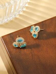 Bộ 2 bông tai đính đá Cubic Zirconia lấp lánh sang trọng, trang sức cho nữ dự tiệc cưới, thích hợp làm quà tặng ngày lễ - Vàng - Xem 4