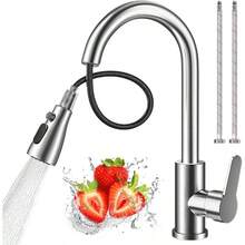 Grifo para Fregadero de Cocina, Mezcladora para Fregadero de Acero Inoxidable 304 con 2 Modos de Chorros y Rotacin 360, Manguera Extrable, Monomando de Cocina para Lavado Eficiente - Plata - Ver 2