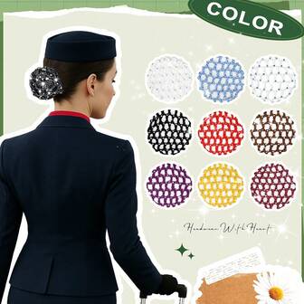 2个水晶装饰黑白钩编发髻网，适用于体操、芭蕾舞、舞台表演和时尚发型，美发造型工具及发饰