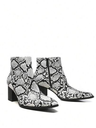 男士蛇皮压纹高跟切尔西靴，优雅西式风格，适合中式婚礼、通勤、办公室、户外，四季皆宜