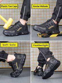 أحذية أمان للعمل جديدة للرجال، مقاومة للثقب بطرف من الصلب، مضادة للصدمات، مانعة للانزلاق، ماصة للصدمات، مقاومة للتآكل، بنظام ربط بالأربطة، قاعدة ناعمة، أحذية أمان للعمل مزيلة للروائح الكريهة