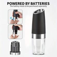 2PCS Gravity Electric Salt And Pepper Grinder Set – One-Handed Automatic Mill With Adjustable Coarseness, LED Light, Battery Powered, Black Stainless Steel Spice Grinder For Kitchen & Dining - Black - View 4