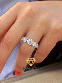 ESBERRY 1Pc Bạc Sterling S925 Tuyệt Đẹp 1CT Moissanite Rhinestone Nhẫn Đính Hôn Cưới Nhẫn Vĩnh Cửu Nhẫn Hứa Nhẫn Kim Cương Ba Món Quà Thời Trang Cho Phụ Nữ - Bạc - Xem 4