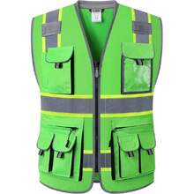 10 Pockets Hi-Vis Zipper Front Fluorescent Green  Vest | Cushioned Collar | High Reflective Tapes With Extended Neon Yellow Strips | Meets ANSI/ISEA Standards (4X-Large, 89-Green),24200190 - 綠色 - 查看 1