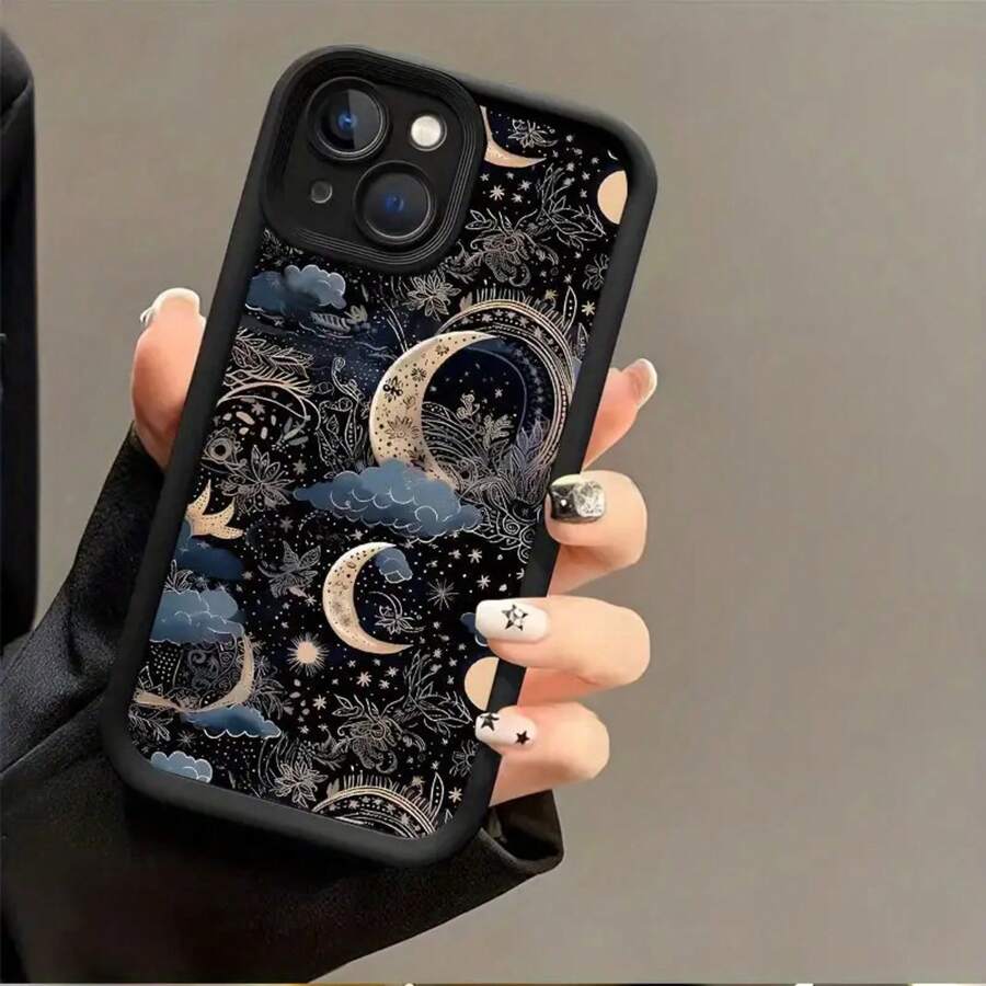 [Teléfono] Diseño de escalera de ojos con ranura y luna Funda para phone 16, 16 Plus, 16 Pro, 15, 15 Plus, 15 Pro, 14, 14 Plus, 14 Pro, 13, 13 Pro, 12, 12 Pro, 11, 11 Pro, 11 Pro Sh - Negro - Ver 1