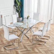 Cantilever Chair, Chrome-Plated Metal Frame, Maximum Load 120 Kg, Soft Padding And Faux Leather Upholstery, White. (Set Of 4) - White - View 1