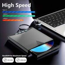 7 In 1 External CD DVD Drive With 4 USB A Ports And TF/SD Card Slots, USB 3.0 & Type CPortable CD/DVD Disk Drive Player Burner Reader Writer For Laptop Desktop PC Windows 11/10/8/7 Linux OS - Multicolor - View 6