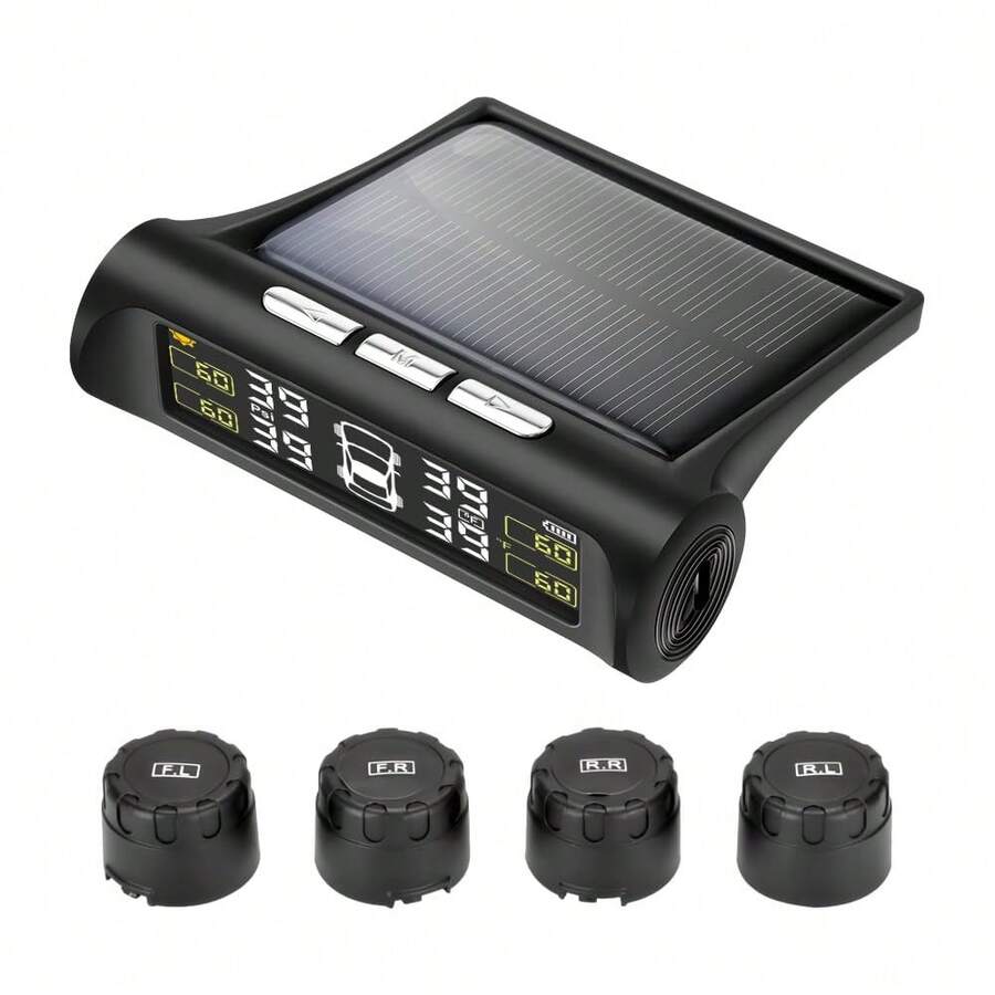 RV Tire Pressure Monitoring System -TPMS Tire Pressure Monitor With 6 Sensors,M12-3 TPMS Solar Charge & USB Color LCD Display, 0-9.9BAR/144PSI Range, 6 Alarm Modes For RV/Trailer/Truck - Model 1 - View 1