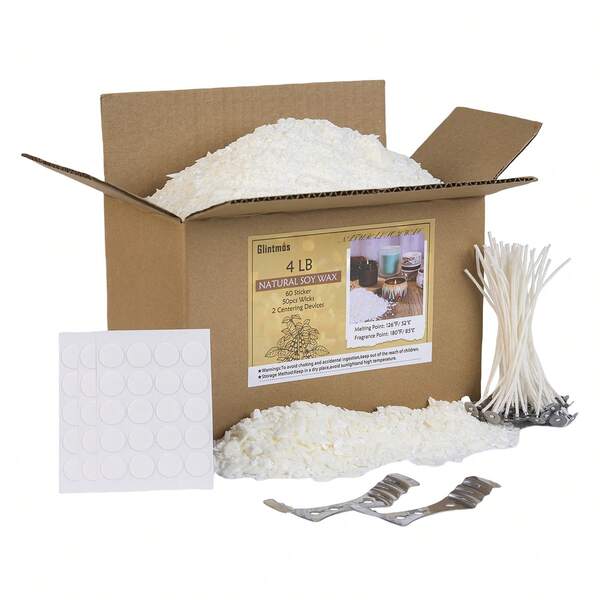 Glintmos Glintmos 2LB/ 4LB Soy Wax For Candle Making, 100% Natural Soybean Wax, Candle Making Kit For Beginners, DIY Scented Candle Making Supplies, Scented Candle Raw Material Smokeless Candle Wicks
