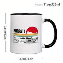 1 Funny Musician Mug - "Sorry I Can't Stop Playing Guitar" With Chord Progression Pattern - White Appearance, Black Inner Liner - Ideal Gift For Guitarists And Music Enthusiasts - Fun Coffee Mug For Home, Office, Recording Studio, Music Theme Design - 白色手柄杯 - 查看 3