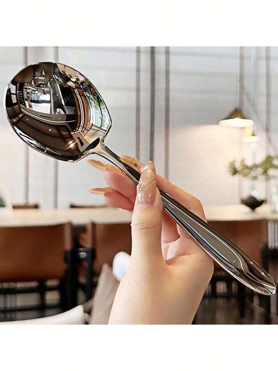 Stainless Steel Dessert Spoon Suitable For Cke Ice Cream 1 Large Spoon Long Handle Service Spoon Cutlery Set Suitable For Dessert Tea Appetizers Silverware Set Suitable For Home Kitchen Dining Room - 銀色 - 查看 1