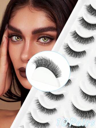 10 pares de pestañas postizas de visón suaves y esponjosas con forma de ojo de gato, pestañas largas y sedosas para uso diario y reuniones de trabajo, pestañas postizas naturales cómodas de llevar, hechas a mano con efecto alargado y natural 3D de 5-12mm