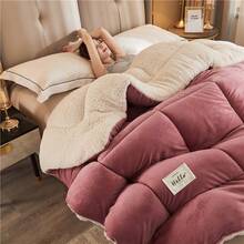 豪华厚冬季被子 - 超柔软超细纤维填充，适合所有季节的绗缝纯色羽绒被，可机洗 - 非常适合卧室、酒店和客房（不含枕套） - 粉 - 查看 6