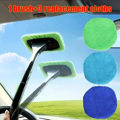 2-in-1 Auto Fensterreiniger mit 3 austauschbaren Abdeckungen - Antibeschlag-Wischer und Staubentfernungswerkzeug, perfekt für klare, transparente Fenster - geeignet für Autowäsche und Glasreinigung