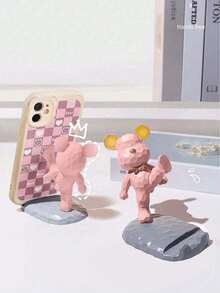1个可爱塑料手机支架，卡通熊造型，兼容手机和平板电脑，适用于办公桌面、床头柜、客厅、书房、卧室，可作礼物