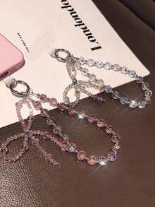 1pc Premium Crystal Phone Lanyard, Dainty Wrist Strap Phone Charm, Short Beaded Phone Case Chain For Outdoor, Travel, Gathering, Shopping, Universal Phone Hang Cord - 彩色 - 查看 2