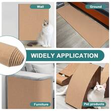 1pc Self-Adhesive Cat Scratch Mat 78.7"*15.8" Carpet Texture Cat Scratcher Pad For Wall Sofa Furniture Protection, Reusable Anti-Scratch Couch Protector For Cats, Decorative Cat Claw Guard, Khaki - 卡其色 - 查看 7