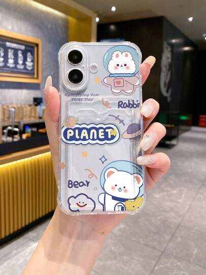 1pc White Shockproof TPU Phone Case With Cute Rabbit Pattern, Compatible With Iphone, Android, OPPO Phones
