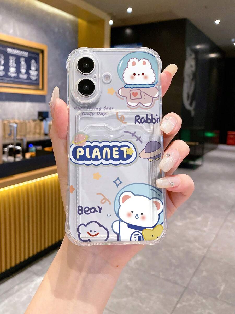 1pc White Shockproof TPU Phone Case With Cute Rabbit Pattern, Compatible With Iphone, Android, OPPO Phones - Multicolor - View 1