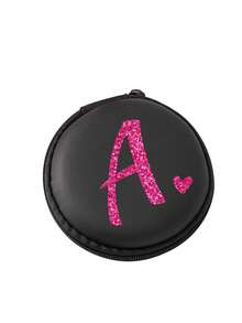 Rose Red Shiny Heart Pattern Letter A-Z Portable Mini Storage Bag,Love Pattern Waterproof And Anti Drop Digital Bag, Initial Name Logo Phone Charger Data Cable Storage Bag, Zipper Storage Box Around Wallet Data Cable Bag Digital Bag Electronic Bag Electronic Storage Device Data Cable Storage Device Wireless Earphones Bluetooth Earphones Headphones Business, Travel, School, College, Office,Couple, Back To School, Favorite Her