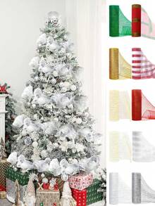 1 rolă panglică decorativă de Crăciun de 15 cm, panglică cu fundă pentru coronițe DIY, panglică pentru împachetat cadouri, panglică decorativă pentru fundal de petrecere de ziua de naștere, panglică decorativă pentru bradul de Crăciun, decorațiuni de Crăciun pentru casă 2025, cadouri de Crăciun, Anul Nou fericit 2026 - Multicolor - 26cm * 10 yarzi - Vizualizare 2
