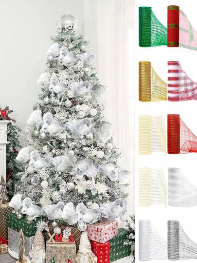 1roll Champagne Ribbon, DIY Wreath Bow Ribbon, Gift Wrapping Supplies Ribbon, Birthday Wedding Holiday Party Background Decorative Gauze, Christmas Tree Decoration Ribbon